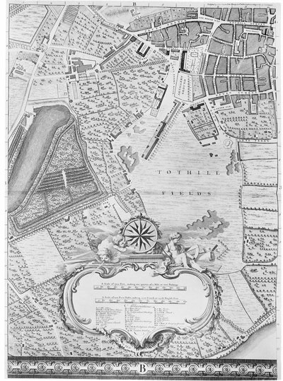 トシルフィールズの地図、ロンドン、1746 作： John Rocque